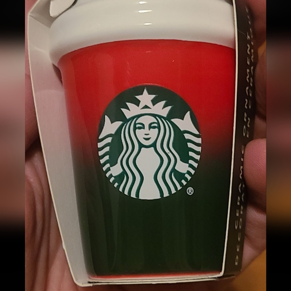 Starbucks Hot Cup Ceramic Christmas Ornament Red & Green - Picture 2 of 5